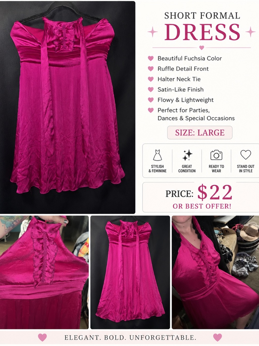 Wish Prom Fuchsia Halter Ruffle Dress